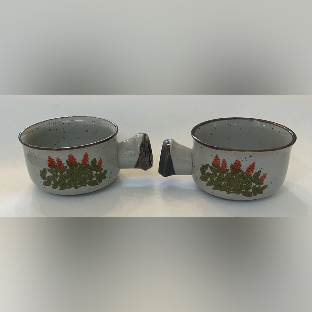 Vintage Speckled strawberry Stoneware Takahashi Soup bowls with Handles